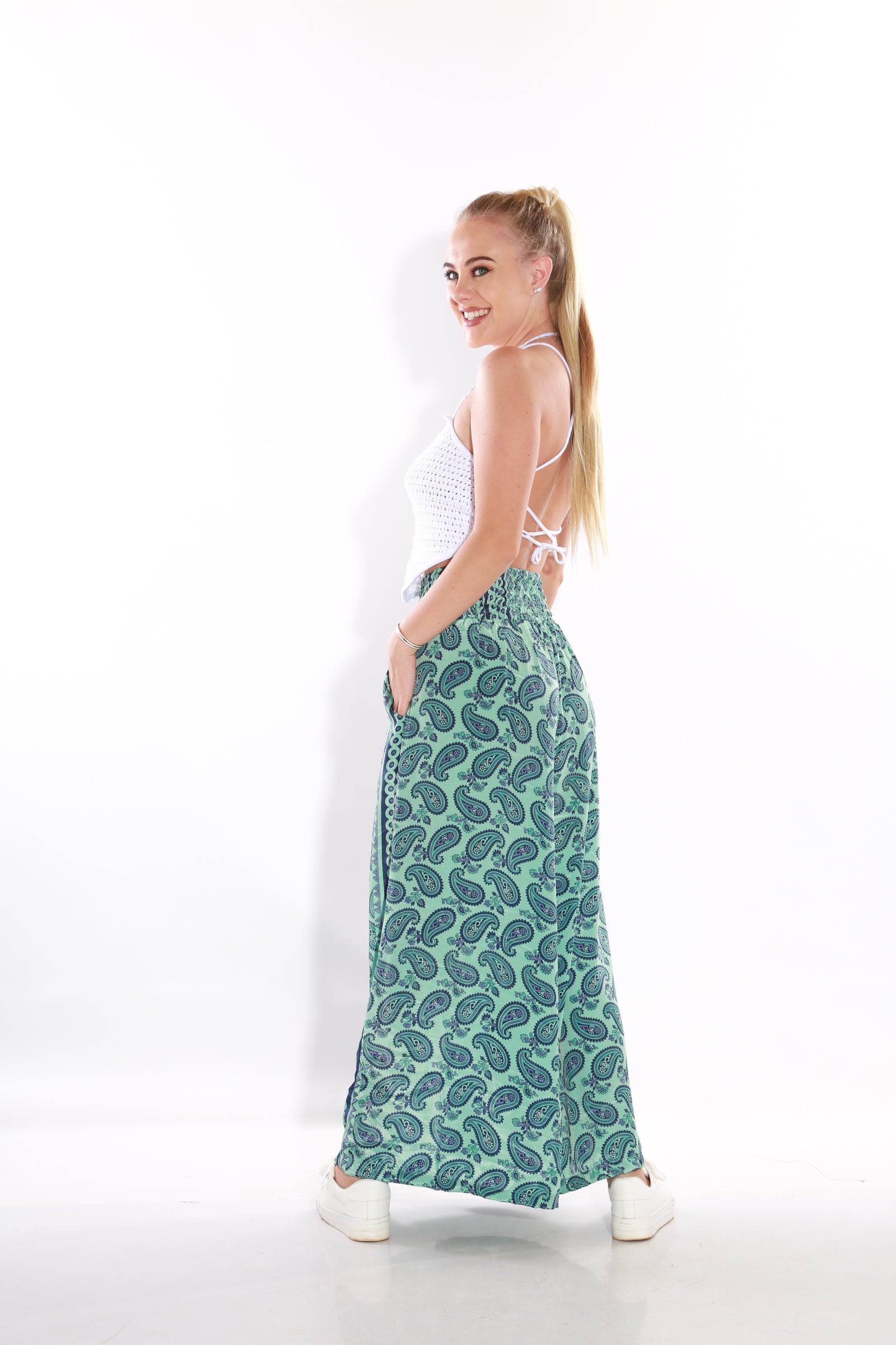 Image of Happy Pants wide leg palazzo pants - teal