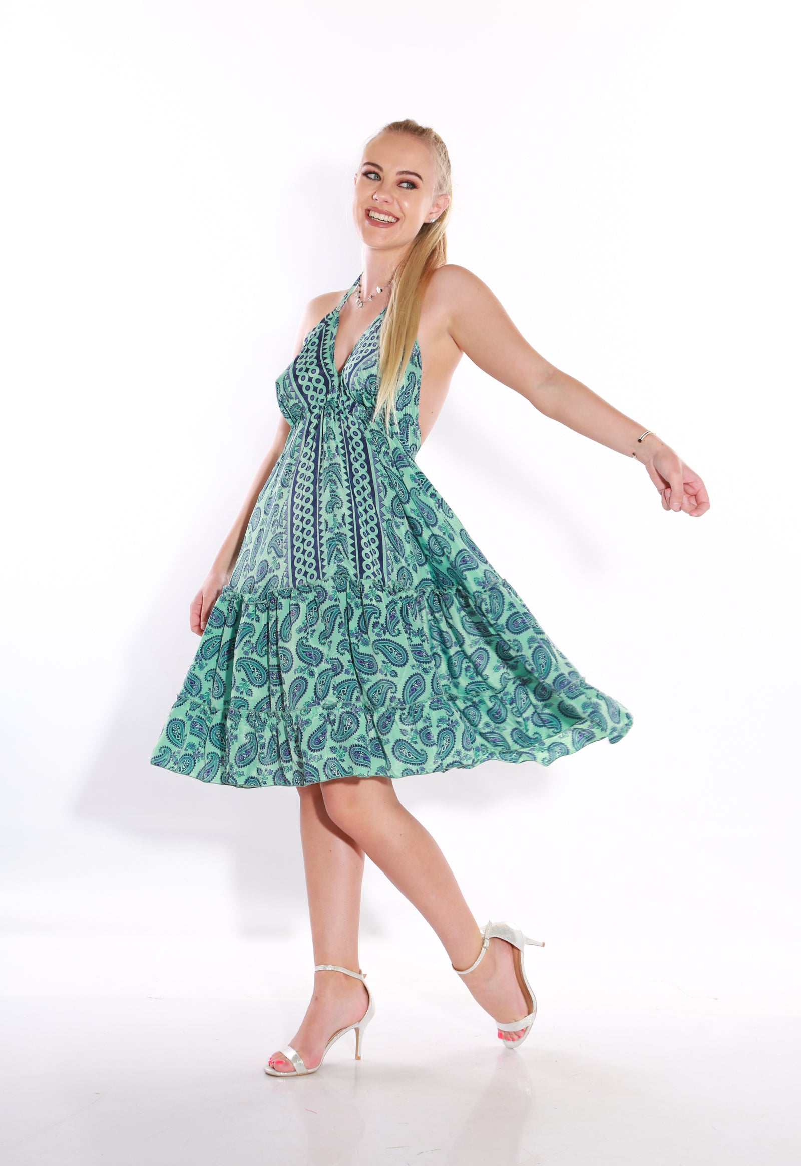 Image of Happy Spaghetti Short sun dress- teal