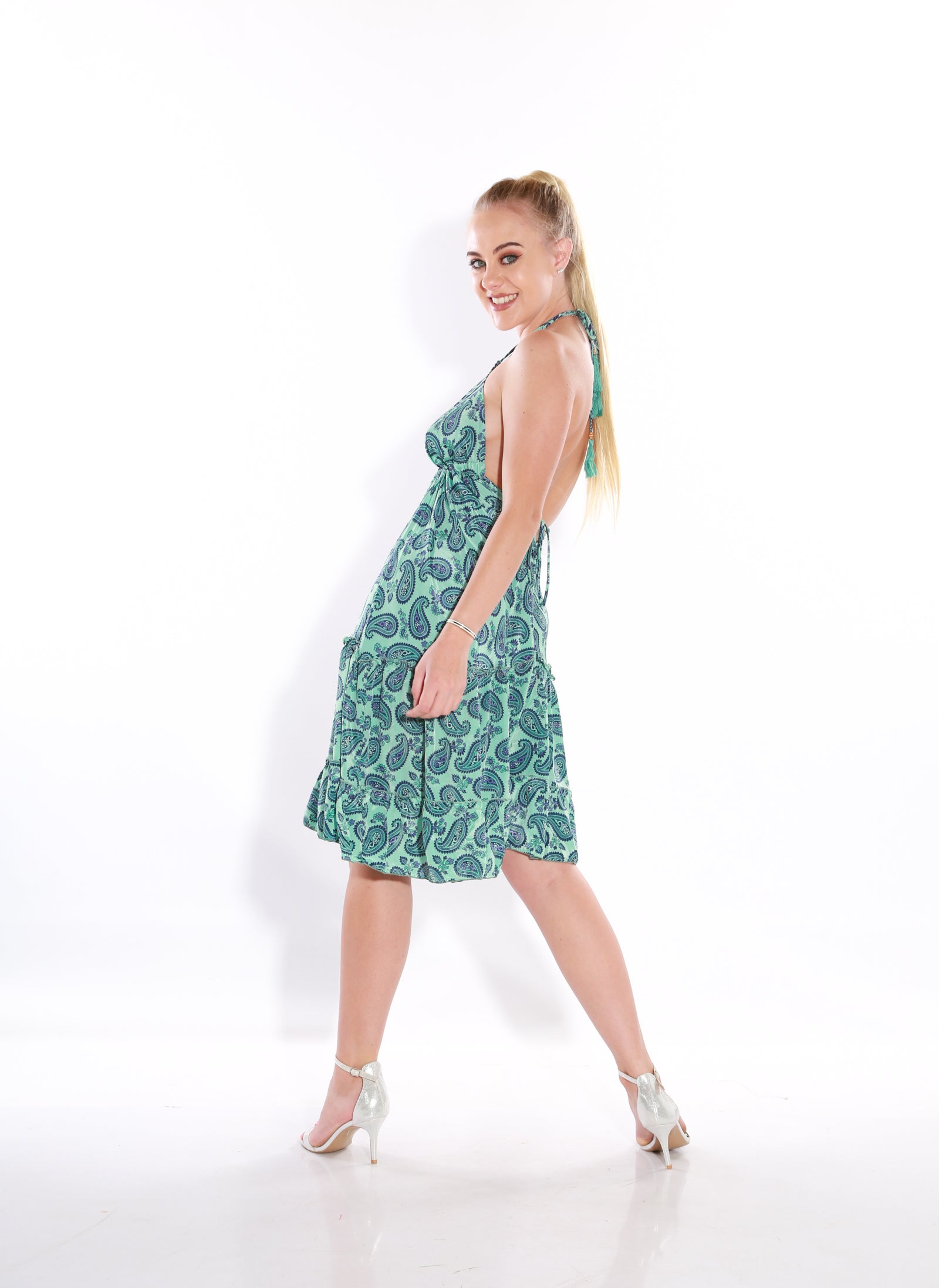 Image of Happy Spaghetti Short sun dress- teal