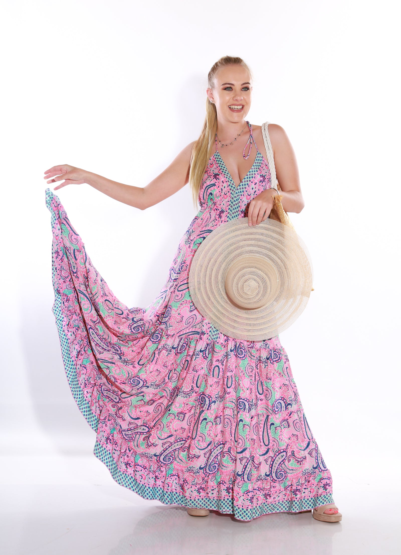 Happy Spaghetti maxi dress- Blush