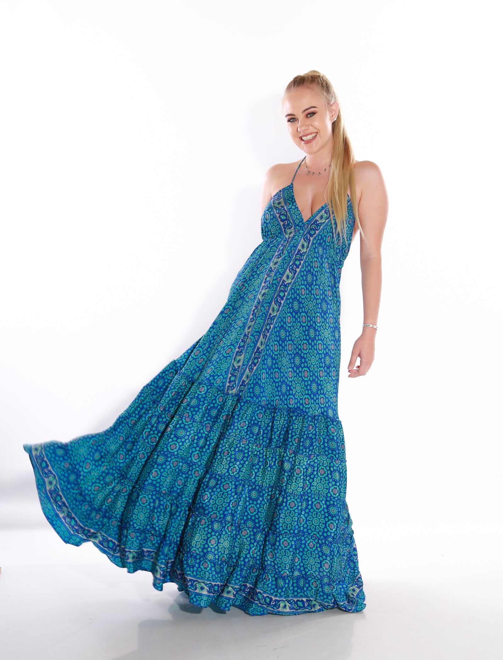Happy Spaghetti maxi dress- Azure