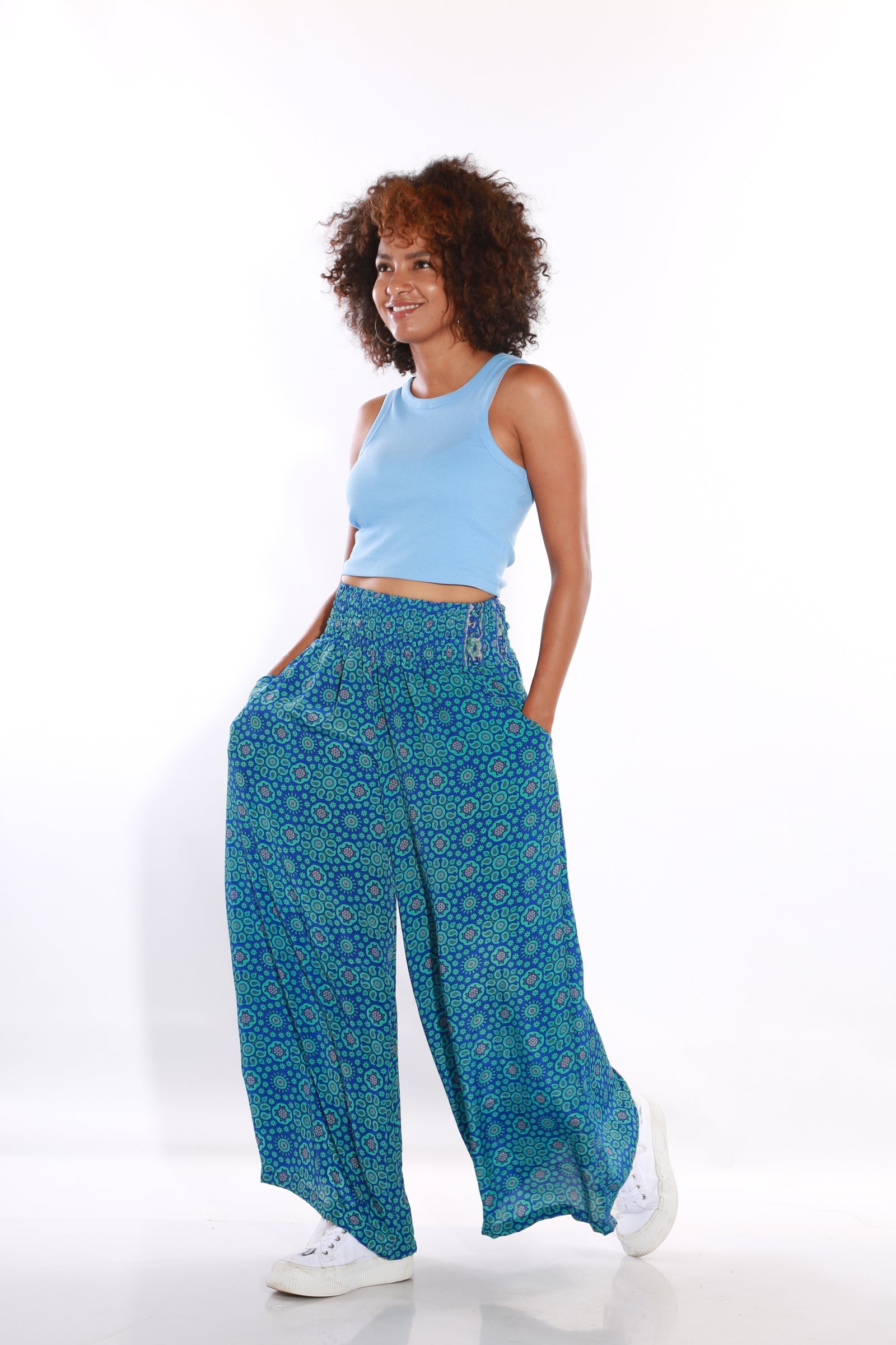 Image of Happy Pants wide leg palazzo pants - Azure
