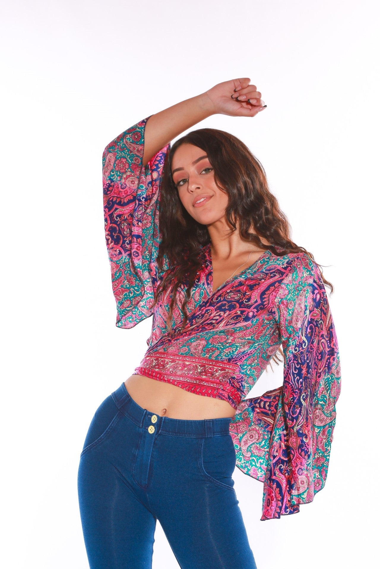 Long sleeve Wrap top - Freesize- purple