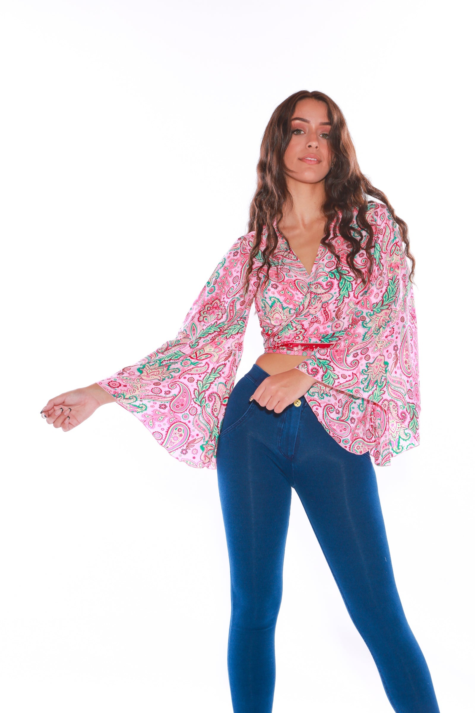 Long sleeve Wrap top - Freesize- pink