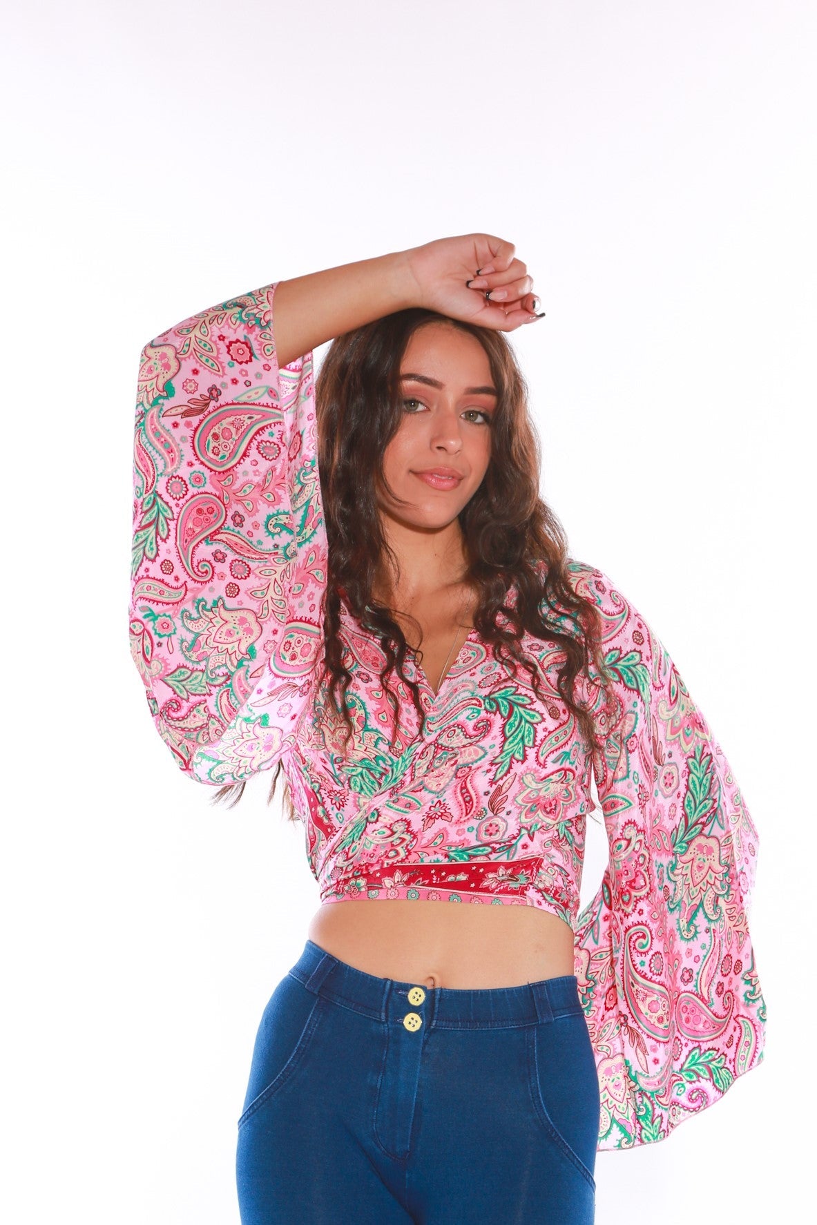 Long sleeve Wrap top - Freesize- pink