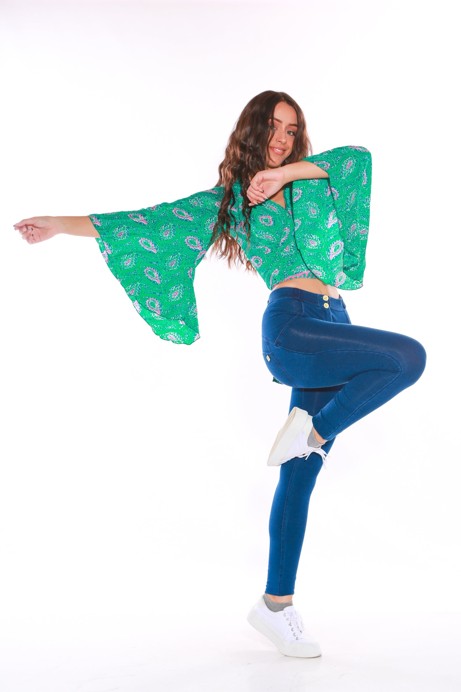 Long sleeve Wrap top - Freesize- green