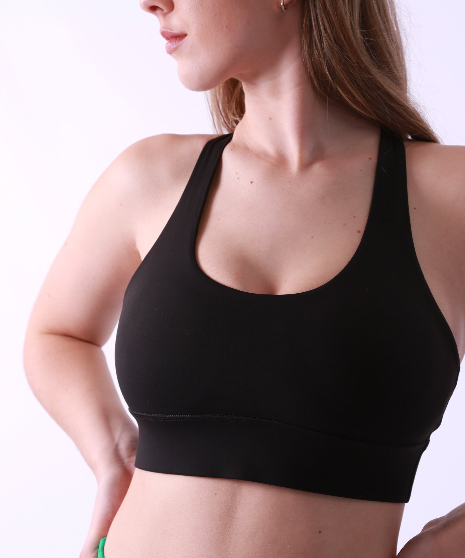 Lux long cross back bra top- black