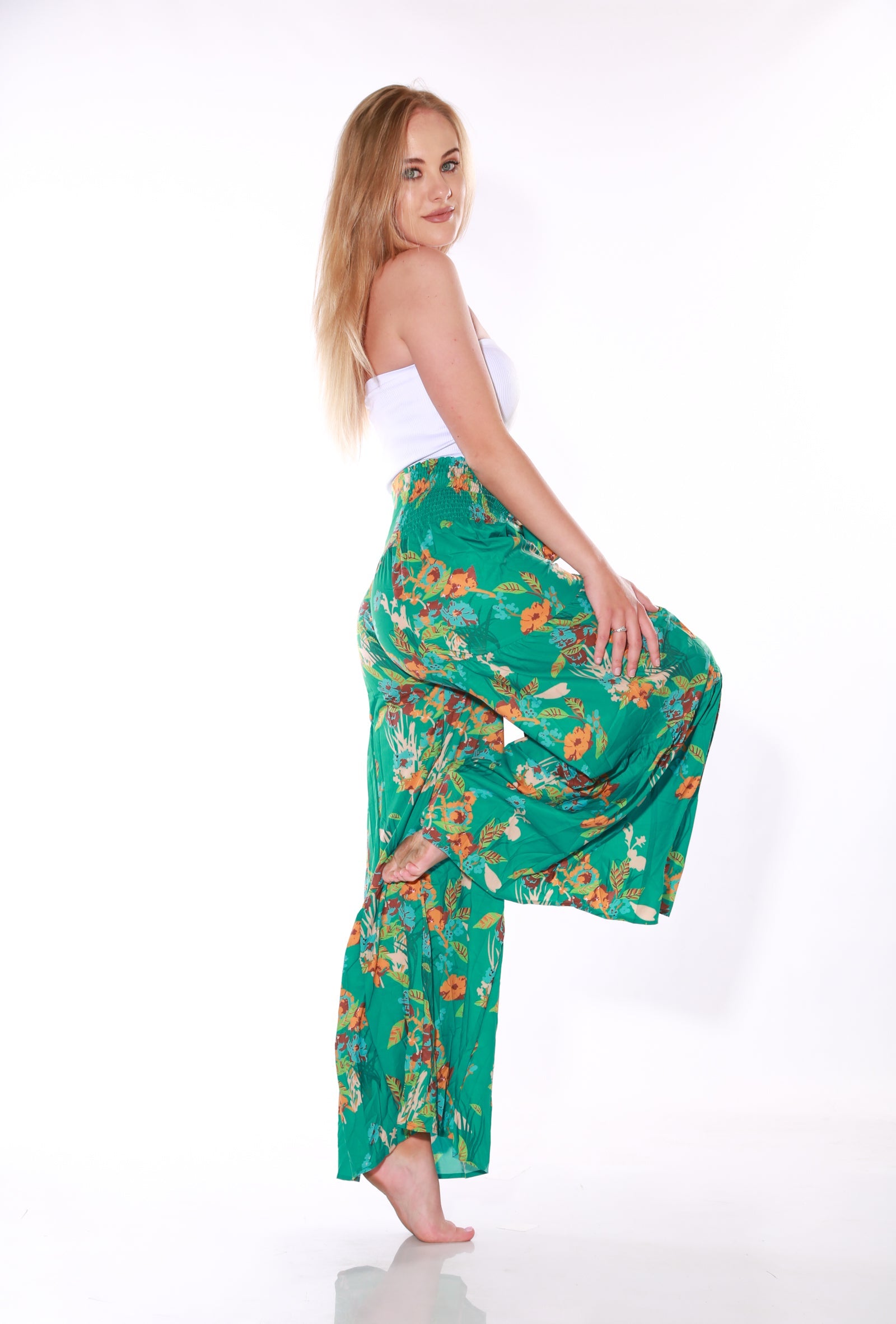 Happy Pants -tie wrap palazzo pants -Green