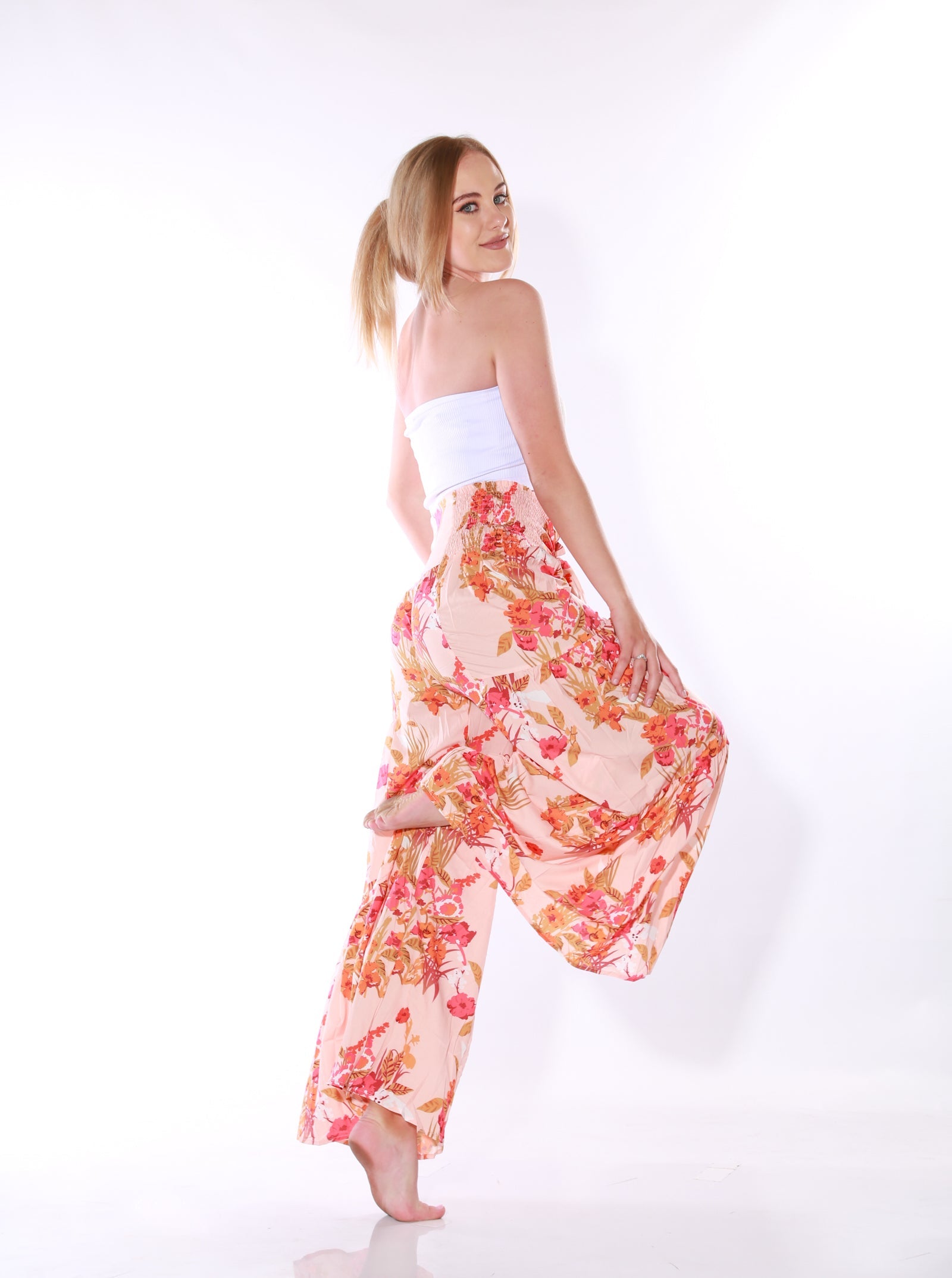 Image of Happy Pants -tie wrap palazzo pants - Peach