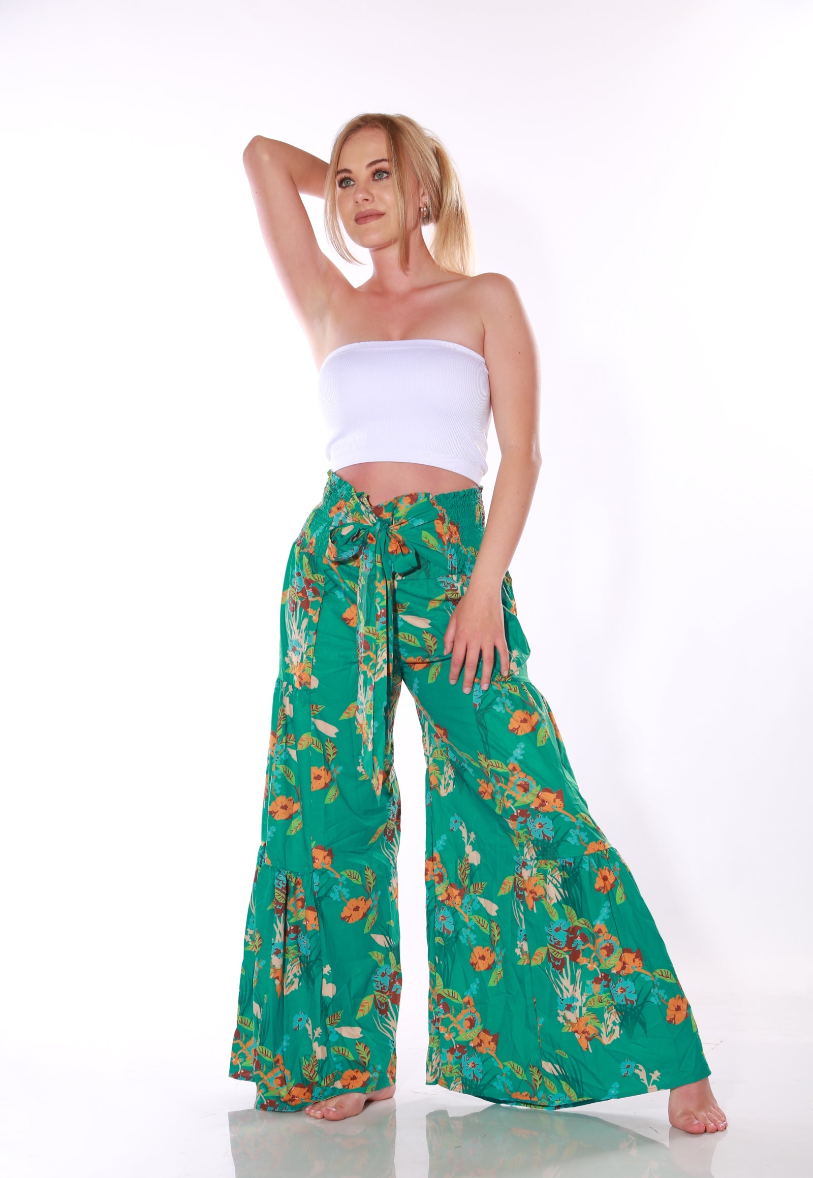 Image of Happy Pants -tie wrap palazzo pants -Green