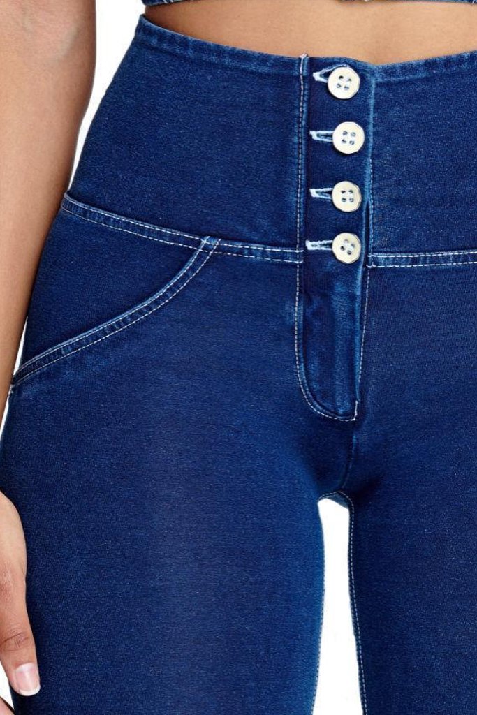 Image of High waist Button up Butt lifting Shaping jeans Jeggings - Dark Blue