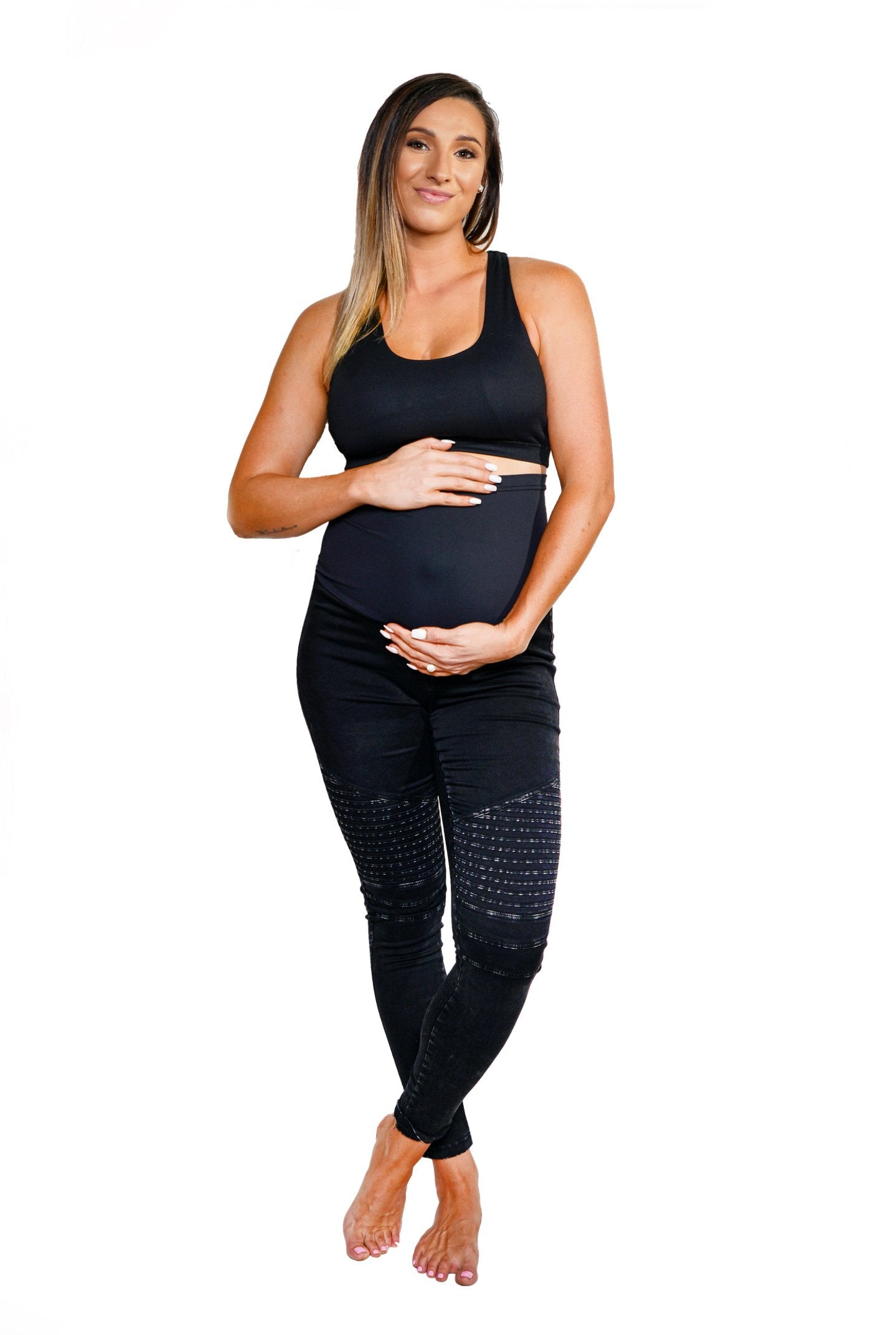Image of Snugz moto denim maternity leggings - Black