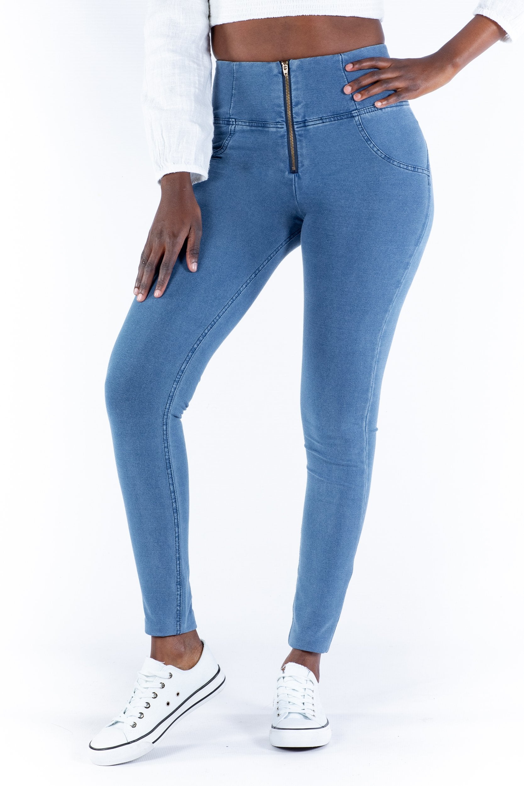 High waist Butt lifting Shaping jeans/Jeggings - Light blue- Shop Now –  Wonderfit Australia