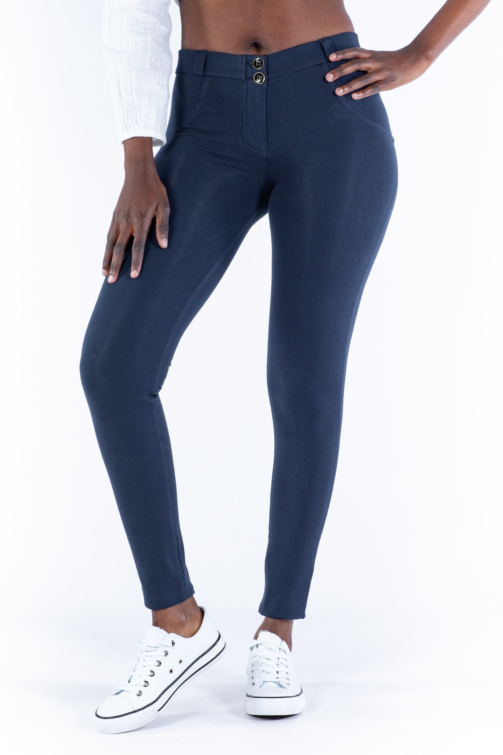 Image of Mid waist Butt lifting Shaping pants - Navy Blue