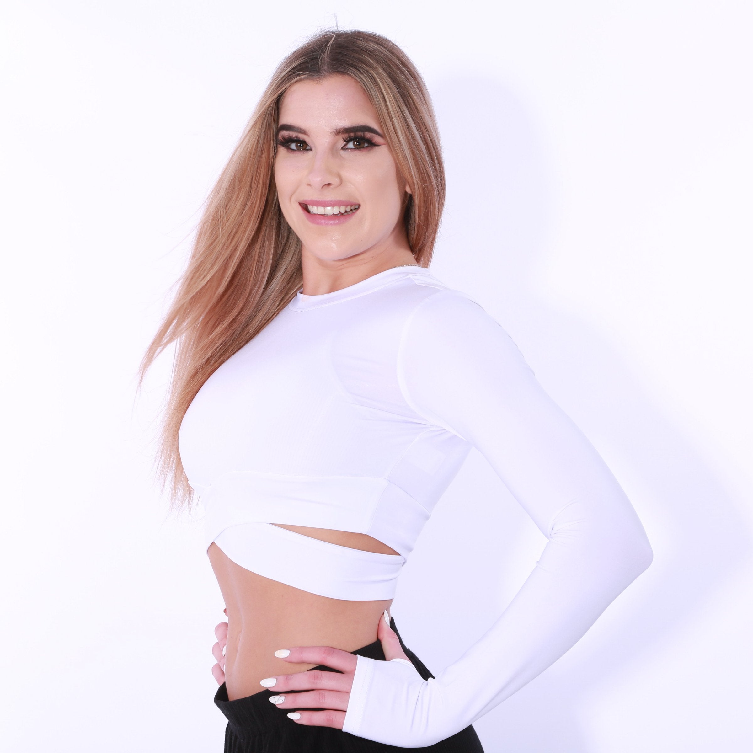 Cross body long sleeve- white