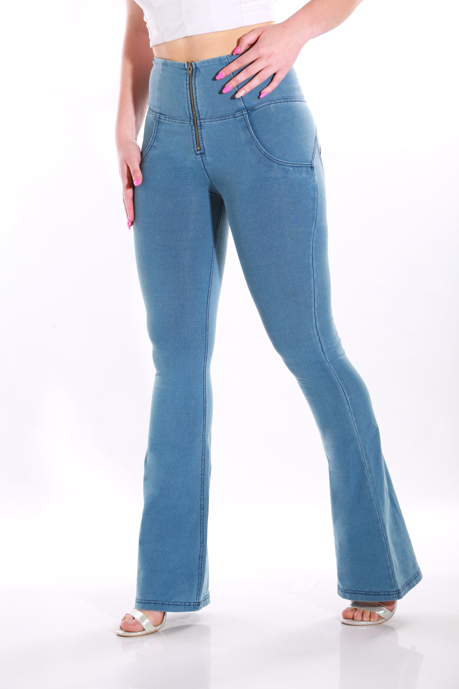 Image of High waist Bootleg Butt lifting Flare Shaping jeans/Jeggings - Light Blue