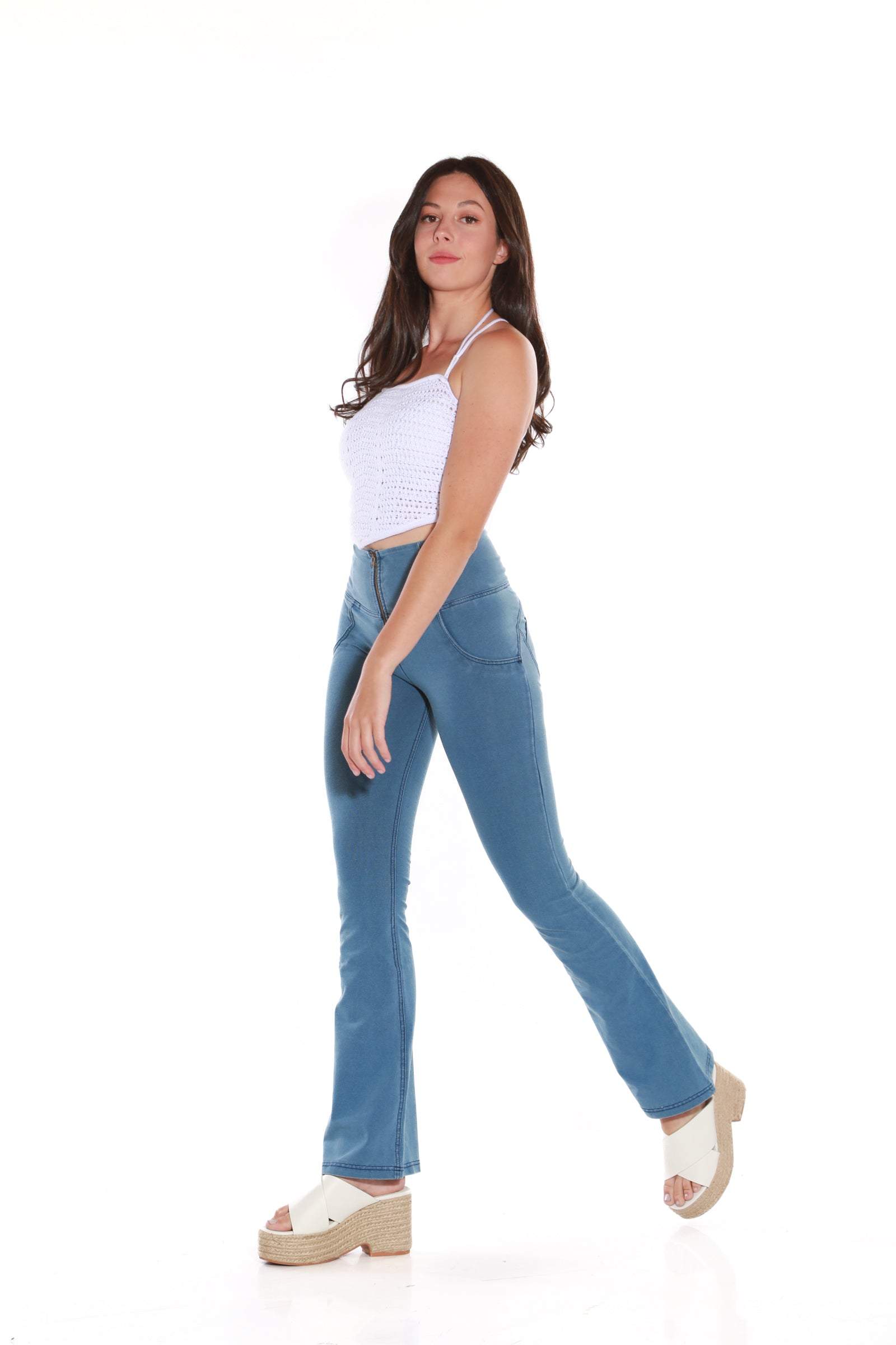 Image of High waist Bootleg Butt lifting Flare Shaping jeans/Jeggings - Light Blue