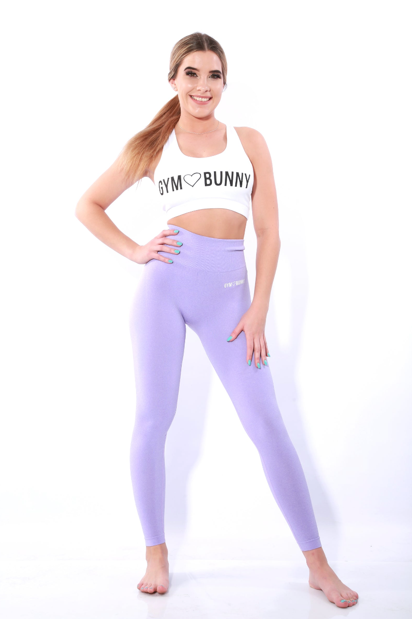 Seamless leggings have contour shadowing designed to enhance the