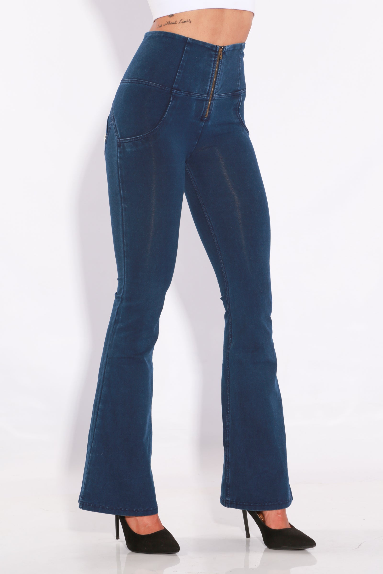Image of High waist Bootleg Butt lifting Flare Shaping jeans/Jeggings - Dark Blue